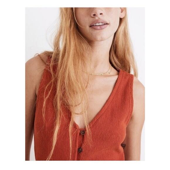 Madewell Midi Dress Size XXL Burnt Orange Etruscan Clay Ribbed Organic Cotton - Picture 3 of 7